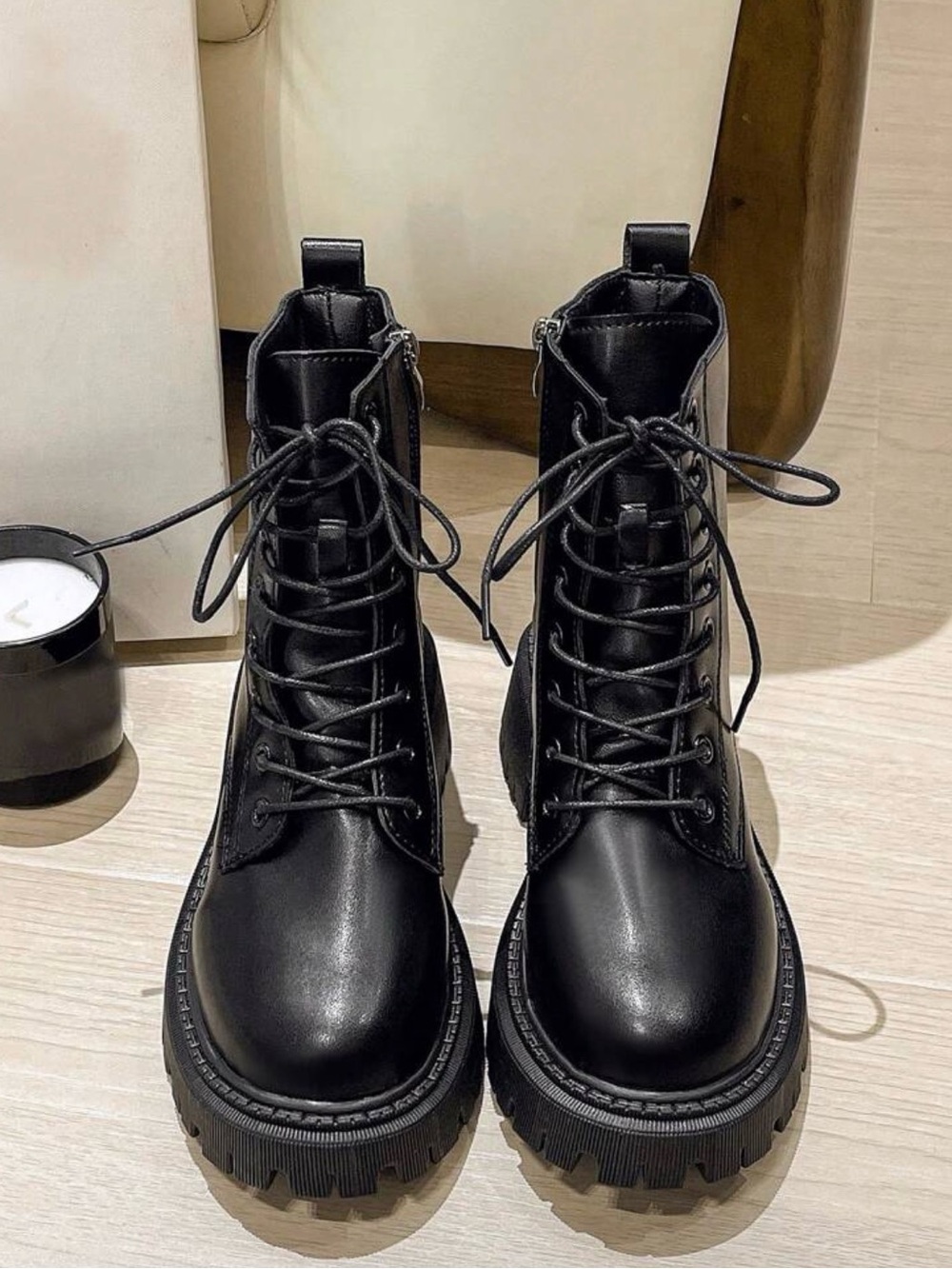 Women's Black Lace-Up Combat Boots